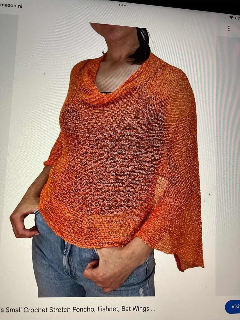 Lightweight burnt Orange minosa Crochet Poncho asymmetrical